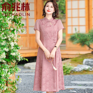 俞兆林中年媽媽夏裝短袖連衣裙改良旗袍新款中老年女夏季母親節(jié)禮物衣服 粉色 3XL [推薦125-135斤] 均碼