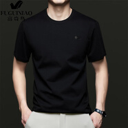 富貴鳥（FUGUINIAO）高端冰絲無痕短袖T恤男夏季圓領(lǐng)薄款韓版體恤休閑百搭半袖 黑色 M