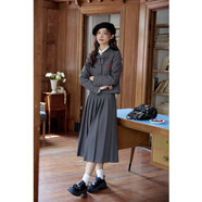 玲玖2025新款灰色半身裙女秋冬高腰顯瘦a字小個(gè)子中長(cháng)款百褶裙子 灰色外套 送蝴蝶結 S
