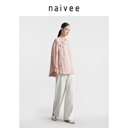 納薇（naivee）春夏東方簡奢風(fēng)新中式小眾肌理感枯筆提花斜襟圓領(lǐng)落肩短上衣襯衫 粉紅（建議拍小一碼） M 160/84A