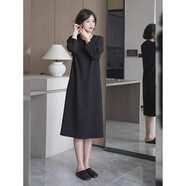 法蘿迪（FA LUO DI）柒院2025春季休閑氣質(zhì)時(shí)尚V領(lǐng)寬松顯瘦連衣裙大碼女裝中長(cháng)款裙子 黑色 2XL （建議145-160斤）