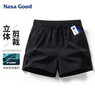 NASA GOOD短褲男士夏季純色百搭潮流運(yùn)動(dòng)薄款透氣彈力寬松三分褲子 黑色XL