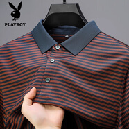 花花公子（PLAYBOY）2025新款夏季短袖T恤男士100%桑蠶絲薄款上衣中老年爸爸裝體恤 橙色 2XL 180
