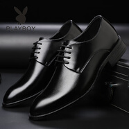 花花公子（PLAYBOY）大尺寸棕色大號碼商務(wù)正裝皮鞋男春秋季辦公室尖頭系帶西裝鞋 黑色 38