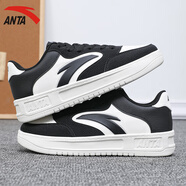 安踏（ANTA）女鞋板鞋秋季皮面軟底防潑水滑板鞋潮流百搭小白鞋休閑運動(dòng)鞋子 8002Q基礎黑/象牙白 37.5