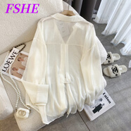 FSHE韓版寬松顯瘦防曬長(zhǎng)袖襯衫女夏季2025新款罩衫小個(gè)子薄款開衫 杏色(后背開叉款) XL :115-125斤選