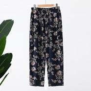 秀絲路胖奶奶中老年女褲加肥加大碼長(cháng)褲大碼褲子女夏季寬松媽媽可外穿 藏青金枝 7XL 加大碼165-190斤