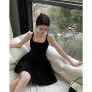 入秋謠黑色吊帶連衣裙夏季法式2025新款后背打結(jié)氣質(zhì)收腰顯腰裙a字短裙 黑色 XL