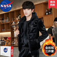 NASA BASE 潮人衛(wèi)衣男潮流衣服男士秋冬情侶衛(wèi)衣冬季金絲絨加絨加厚衛(wèi)衣套 黑色 XL XL (推薦體重130-145斤)