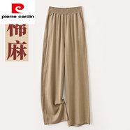 皮爾卡丹（pierre cardin）春夏新款棉麻闊腿褲透氣寬松顯瘦薄款亞麻休閑長褲防|曬大尺碼202 卡其色 2XL