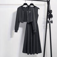 COLORFUL GEMS灰色百褶背心裙搭配開(kāi)衫兩件套小個(gè)子春季連衣裙 灰色套裝-帶腰帶 L 建議111-120斤