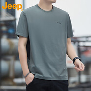 吉普（JEEP）美國正品Jeep高端短袖t恤男士夏季新款涼感中年簡(jiǎn)約透氣體恤上衣 灰綠色 【專柜同款】 M 【推薦體重100-120斤】