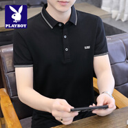 花花公子;PLAYBOY短袖t恤男商務(wù)休閑上衣2025夏季新款潮流百搭體恤時(shí)尚舒適pol,o衫 806黑色 M