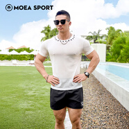 墨立方（MOEA）速干T恤2025年夏季薄款透氣男運動(dòng)上衣健身彈力短袖訓練服 白色短袖+黑色短褲 M2N6846 L 175/96A/L