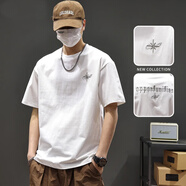 森馬短袖t恤男2025新款夏季薄款潮牌刺繡半袖體恤寬松休閑五分袖男款 2881白色 3XL 140-160斤