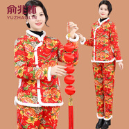 俞兆林（YUZHAOLIN）東北大花襖女冬季新款加絨加厚民族風棉衣棉褲套裝媽媽國風花棉襖 黃牡丹 XL 參考90-105斤