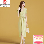 皮爾卡丹夏天的連衣裙新款女裝2025年中長(cháng)款夏季氣質(zhì)高端前短后長(cháng)雪紡裙子 淺青黃 2XL