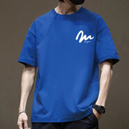 GTYUWVG純棉短袖T恤男寬松情侶休閑內(nèi)搭體恤衣服圓領(lǐng)t血新款印花線上 彩藍(lán)色-2147短袖-純棉 S 【建議90-115斤】