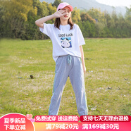 湯靈鼠童裝女童套裝夏季2022新款中大童5-15歲韓版時尚女孩衣服短袖長褲網(wǎng)紅夏裝兩件套薄款運動套裝 白色套裝 L碼【95-110斤】