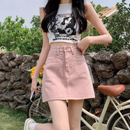 黛芮婷臟粉色牛仔半身裙女夏季小個子收腰顯瘦a字防走光百搭半包臀短裙 臟粉色 S