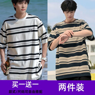 威覺(jué)（WEIJUE）【買(mǎi)一送一 包郵】港風(fēng)短袖t恤男夏季寬松體恤情侶裝休閑五分袖 T2543白+T2531卡其色 XL