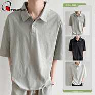 TOKPUK夏季新款短袖t恤男士潮牌寬松短袖翻領(lǐng)上衣服ins港風(fēng)韓版潮流體恤 灰色 XL