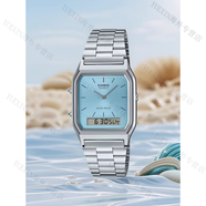 卡西歐（CASIO）雙顯復(fù)古金屬銀色小方塊電子表AQ-800E-1A 7A 9A AQ-230A-2A1 藍(lán)騎士新款限量發(fā)售