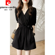 皮爾卡丹（pierre cardin）黑色連體褲女夏季氣質(zhì)時尚套裝2025新款高端女裝連衣裙短褲夏 黑色 S