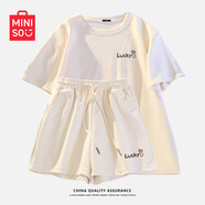 名創(chuàng)優(yōu)品（MINISO）運動套裝女夏季2025年新款純棉短袖小個子休閑夏裝搭配一整套女裝 奶白+奶白(幸運愛心) M 160(不褪色不變形)