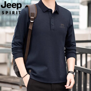 JEEP SPIRIT吉普polo衫男士純棉翻領上衣春秋季新款寬松休閑打底長袖t恤 寶藍色 M 體重125斤左右