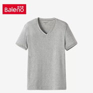 班尼路 BALENO新款打底衫男士純棉彈力修身短袖緊身圓領(lǐng)T恤衫 老款厚 V領(lǐng)花灰 單件裝 S