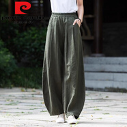 皮爾卡丹新款褲女棉麻2025休閑褲休閑春夏燈籠褲女裝寬松文藝復(fù)古長(zhǎng)褲薄款 墨綠色今年流行的輕奢品牌 M 【建議80-105斤】