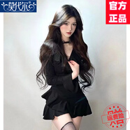 莫代爾黑色性感辣妹V領(lǐng)連衣裙女2025春秋新款時(shí)尚設計感荷葉邊包臀短裙 黑色 2XL [建議140-150斤]