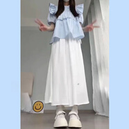 閨哲套裝女2026夏季甜妹休閑淺藍色娃娃衫襯衫上衣+設計感裙褲兩件套 可愛(ài)淺藍色娃娃衫 M 建議95-110斤