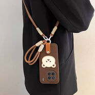 燕X90s手機殼x90s卡通棕色小熊x80全包5G防摔x70軟斜挎背帶 棕色月坑紋+熊頭+白棕長(cháng)短掛繩  X90s