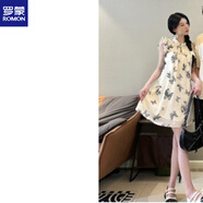 羅蒙（ROMON）中國(guó)風(fēng)情侶裝夏裝2025新款短袖T恤蝴蝶暈染小飛袖連衣裙一裙一衣 女連衣裙 S