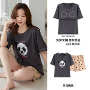馨愛百年睡衣女夏天短袖韓版休閑簡約加大碼帶胸墊家居服可外穿短褲套裝 QH33604帶胸墊 M