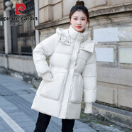 皮爾卡丹（pierre cardin）羽絨棉服女中長(zhǎng)款2025冬季新款時(shí)尚韓版加厚保暖收腰棉衣棉襖外套 米白色 M 建議115-135斤