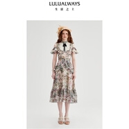 LULUALWAYS【商場(chǎng)同款】25夏季新款浪漫心動(dòng)層次感露肩提花連衣裙宴會(huì)晚禮服 粉色 S