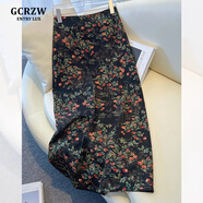 GCRZW輕奢醋酸碎花半身裙中長(zhǎng)女夏季2025新款高腰夏季一步包臀裙a字裙 橘色花朵 L /28 建議105-115斤