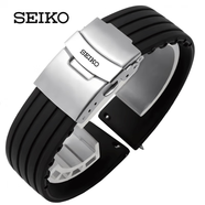精工五號條紋橡膠表帶 SEIKO5號領(lǐng)航水鬼硅膠手表帶 防水20 22mm 黑色銀扣 22mm