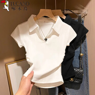 啄木鳥短袖t恤女2025夏季polo翻領(lǐng)上衣短款收腰修身休閑設(shè)計感 白色 2X