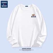 GENIOLAMODE純棉打底衫長袖T恤男純色基礎(chǔ)凈版寬松春秋圓領(lǐng)內(nèi)搭體恤衫 純棉-白色(快樂柯基胸標) 2XL (建議160-180斤)