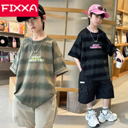 FIXXA男童短袖T恤2025新款中大童寬松夏裝兒童休閑印花t恤男孩帥氣上衣 綠色 120