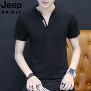JEEP SPIRIT吉普夏季男士有帶領(lǐng)子短袖t恤加大號polo衫夏天男衫上衣翻領(lǐng)短衫 636黑色 M