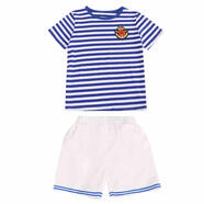 男童女童海軍風(fēng)夏季套裝幼兒園合唱舞蹈服裝六一兒童?；晟姥莩龇?男條紋藍色套裝 (無(wú)配飾) 男條紋 160 碼建議1米5左右身高