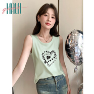 Halo Queen背心女夏季寬松外穿T恤甜美風(fēng)美式愛心印花上衣H142D3001