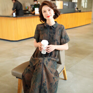 迪芬.璐嘉高端中年女裝2025年夏季桑蠶絲香云紗連衣裙杭州絲綢復古媽媽長(cháng)裙 褐色 4XL 適合145-165斤左右