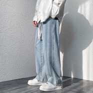 百鵲亭牛仔褲男2025春夏季美式高街寬松直筒休閑褲男潮牌闊腿長(zhǎng)褲子男 淺藍(lán)色 L