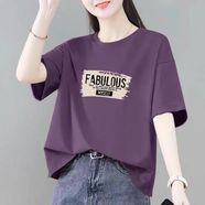 簡言的夏冬超顯瘦】親膚純棉短袖t恤女2025夏季寬松韓版上衣大碼胖mm體恤衫 葡萄紫-熱銷款 L 建議100-125斤